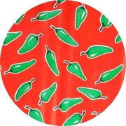 Rond Mexicaans tafelzeil groene pepers op rood  (120cm)