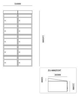 Brievenbus constructie 10 postkasten wandbevestiging zwart