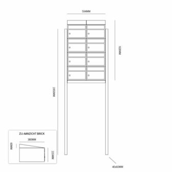 Brievenbus constructie 8 postkasten incl. palen zwart