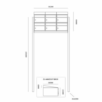 Brievenbus constructie 6 postkasten incl. palen zwart