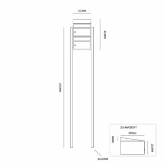 Brievenbus constructie 2 postkasten incl. palen zwart 