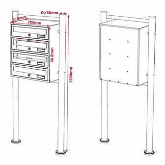 Brievenbus constructie voor 4 brievenbussen met palen (antraciet)