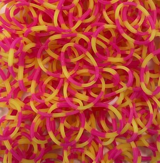 250 Loombands polkadot roze/geel