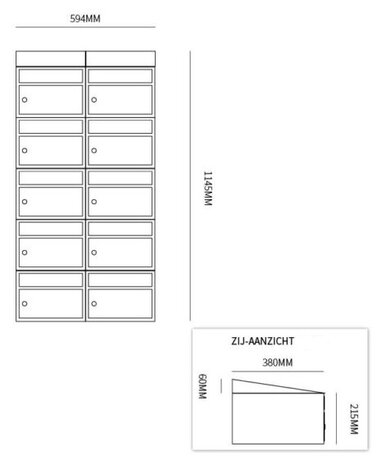 Brievenbus constructie 10 postkasten wandbevestiging zwart