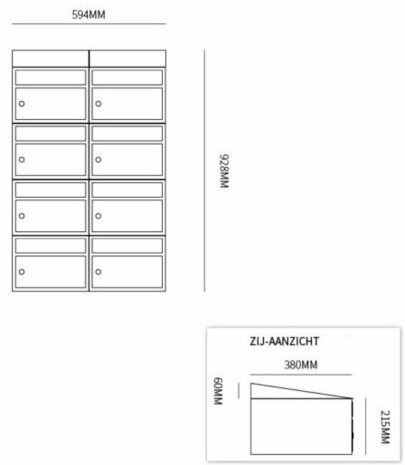 Brievenbus constructie 8 postkasten wandbevestiging zwart 