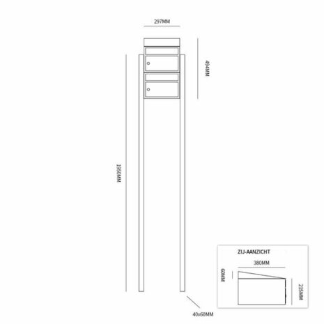 Brievenbus constructie 2 postkasten incl. palen zwart 