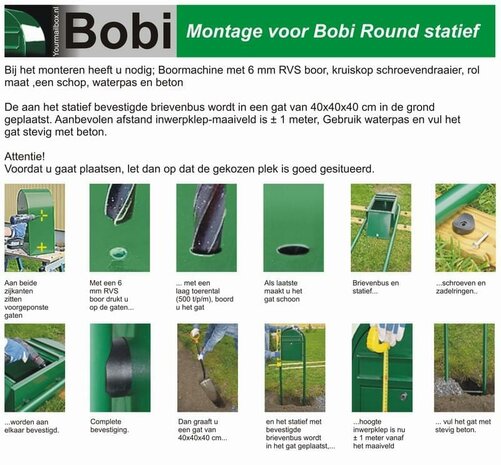 Brievenbusset Bobi Classic donkergroen RAL 6005 + Statief RVS